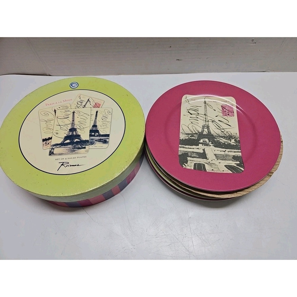 4 Rosanna Eiffel Tower Paris Postcards Dessert / Salad ‎ Plates  8"